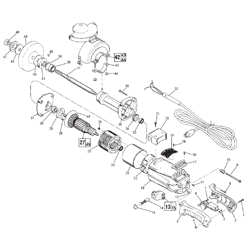 Fig-0 Diagram and Parts List for 5243  Milwaukee Angle Grinder