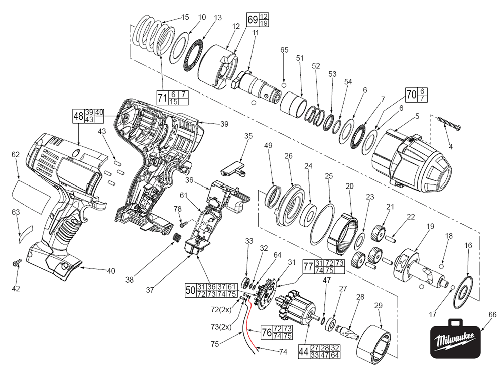 Fig-0 Diagram and Parts List for 2665-20 B82B Milwaukee Impact Driver