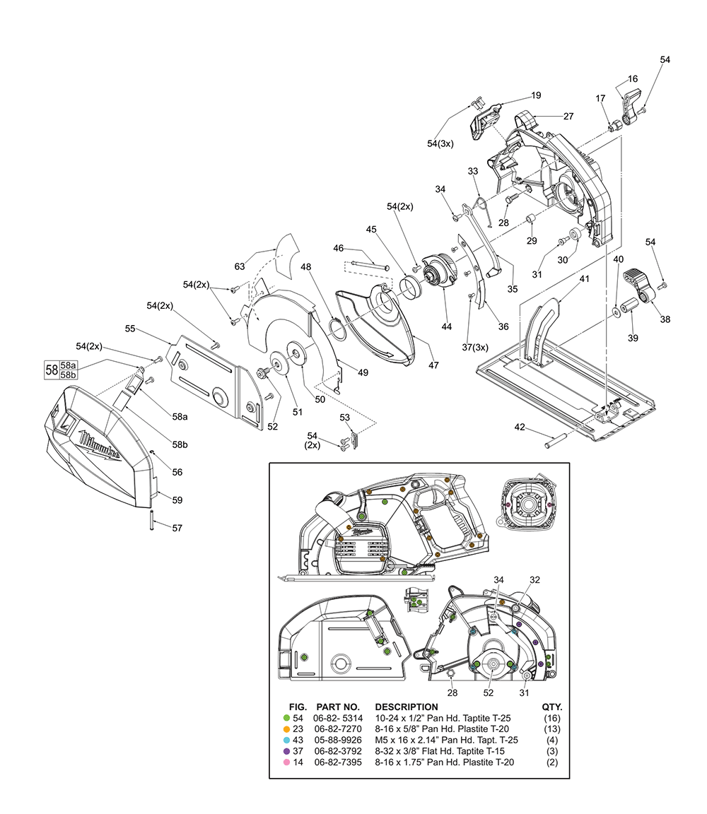 Fig-1 Diagram and Parts List for 6370-21 A35D Milwaukee Saw