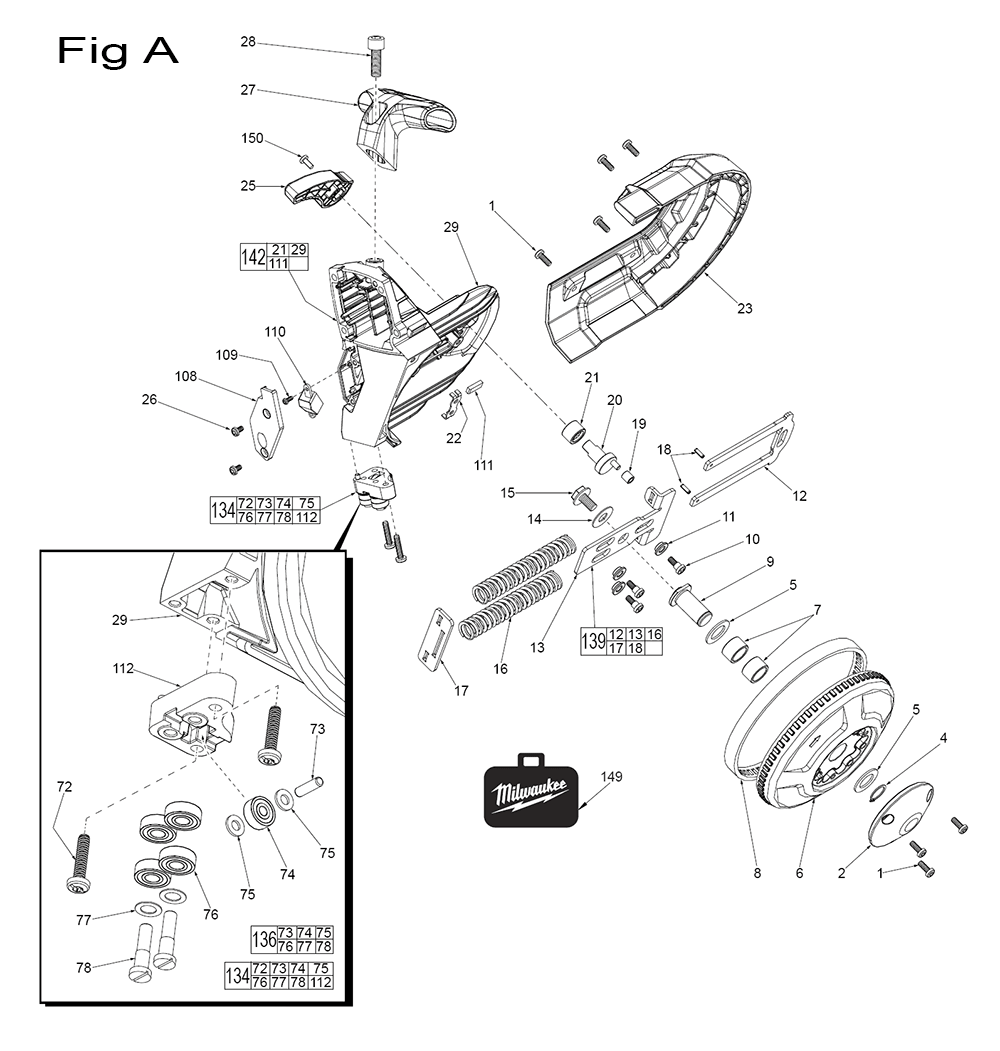 Fig-1 Diagram and Parts List for 2729-20 F83B Milwaukee Band Saw