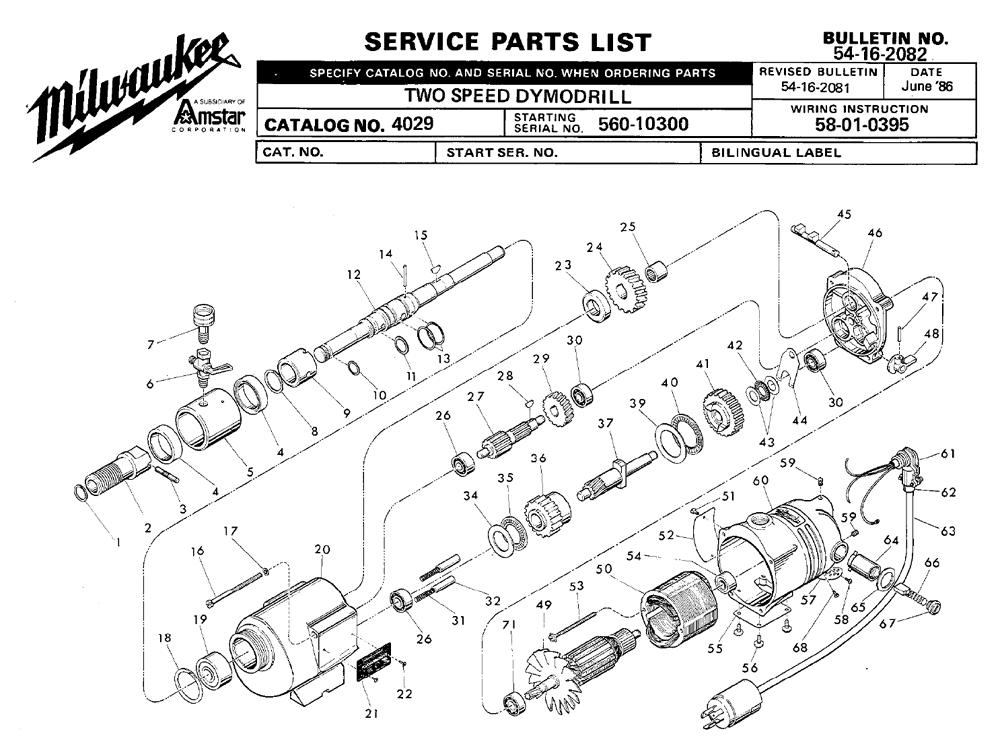 Fig-0 Diagram and Parts List for 4029-2 560-10300 Milwaukee Electric Drill
