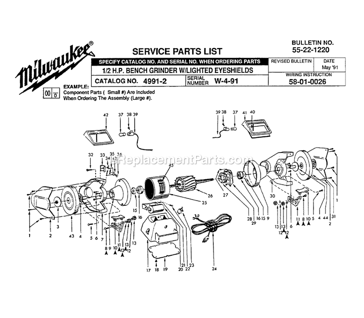 Page A Diagram and Parts List for 4991-2 W-4-91 Milwaukee Sander Grinder