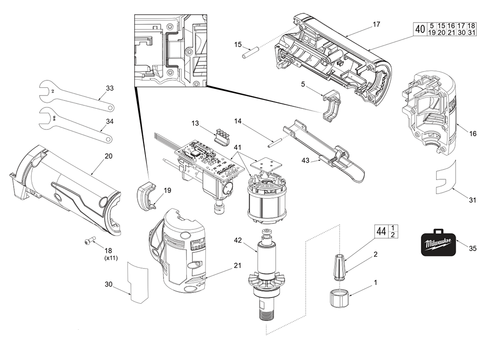 Fig-0 Diagram and Parts List for 2485-20 K92A Milwaukee Die Grinder