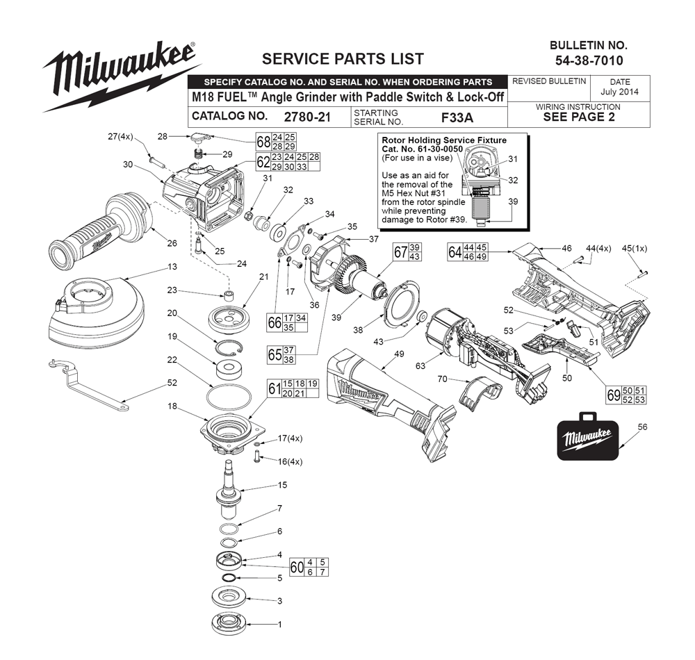 Fig-0 Diagram and Parts List for 2780-21 F33A Milwaukee Angle Grinder