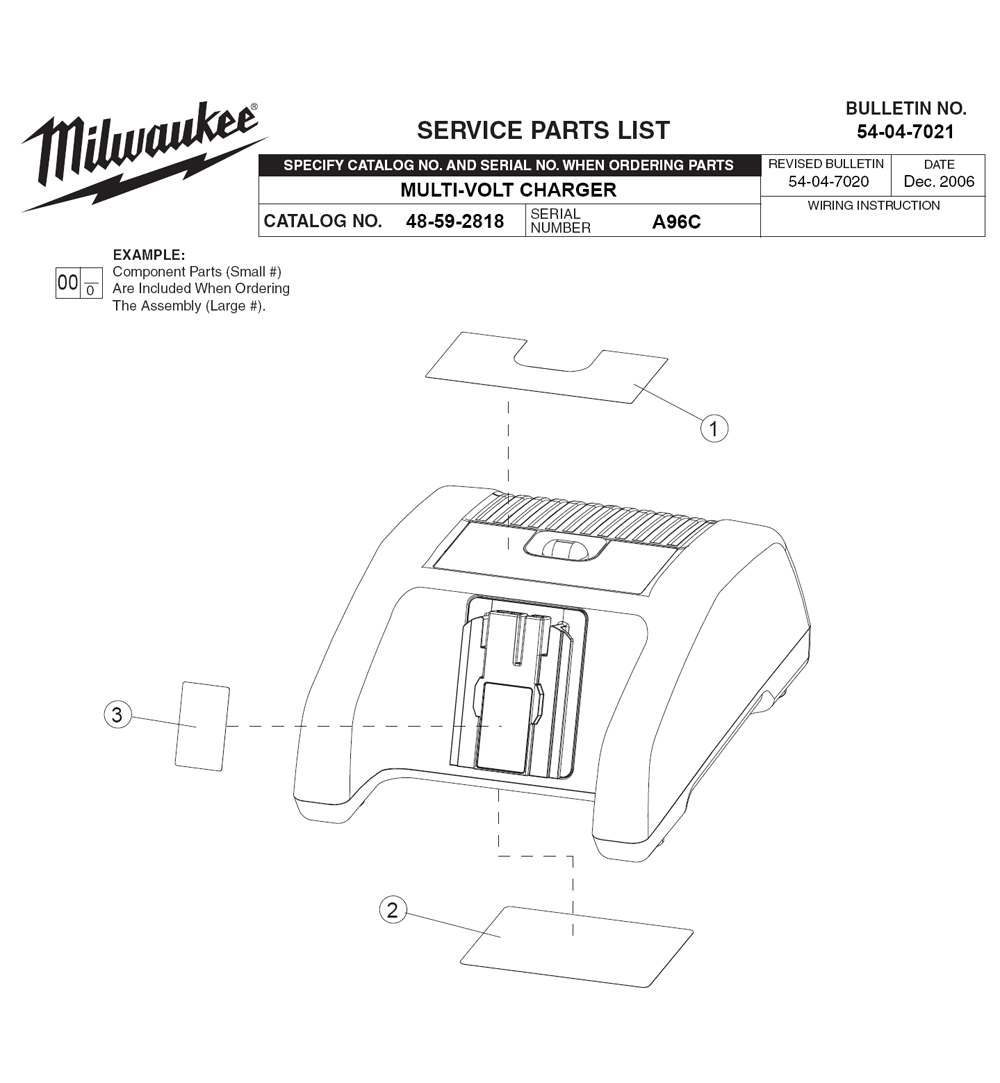 Fig-0 Diagram and Parts List for 48-59-2818 A96C Milwaukee Charger