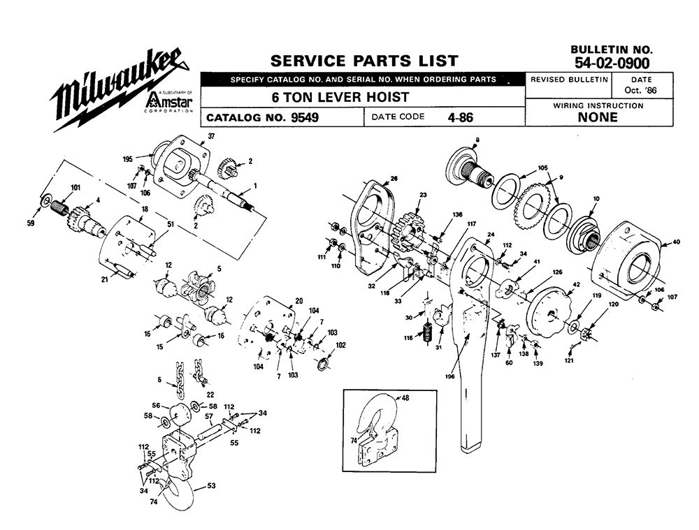 Fig-0 Diagram and Parts List for 9549 4-86 Milwaukee Hoist & Winch
