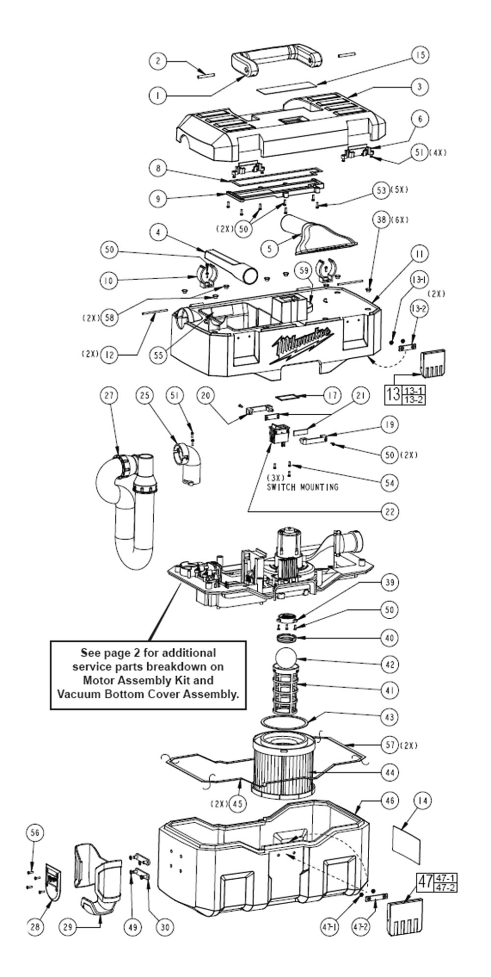 Fig-0 Diagram and Parts List for 0880-20 B34B Milwaukee Utility Vacuum