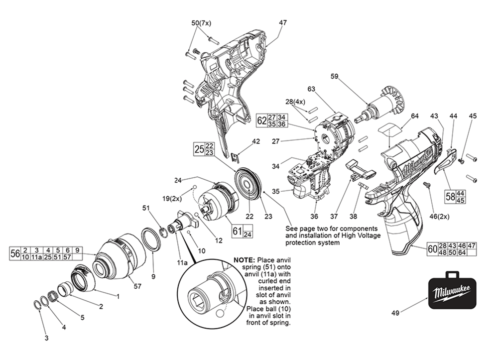 Fig-0 Diagram and Parts List for 2453-20 E51C Milwaukee Impact Driver