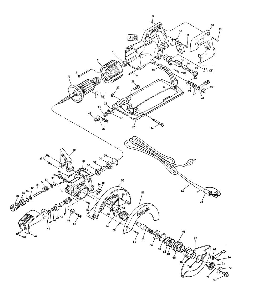 Fig-0 Diagram and Parts List for 6377-2 620A Milwaukee Saw