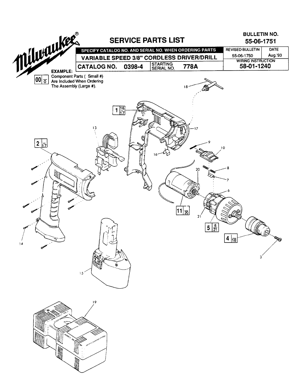 Fig-0 Diagram and Parts List for 0398-4 778A Milwaukee Electric Drill