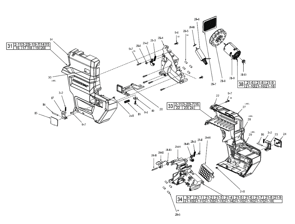 Fig-1 Diagram and Parts List for 2912-DE L88A Milwaukee Hammer Drill