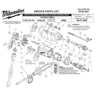 Fig-0 Diagram and Parts List for 0100-20 058B Milwaukee Electric Drill
