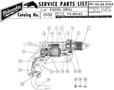 Page A Diagram and Parts List for 0100 SER 72-60142 Milwaukee Electric Drill