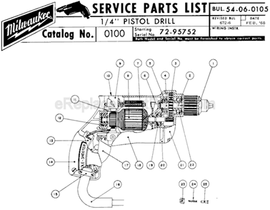 Page A Diagram and Parts List for 0100 SER 72-95752 Milwaukee Electric Drill