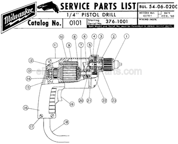 Page A Diagram and Parts List for 0101 SER 376-1001 Milwaukee Electric Drill