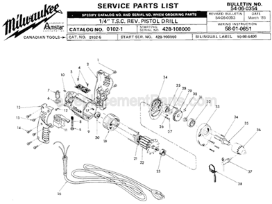 Page A Diagram and Parts List for 0102-1 SER 428-108000 Milwaukee Electric Drill