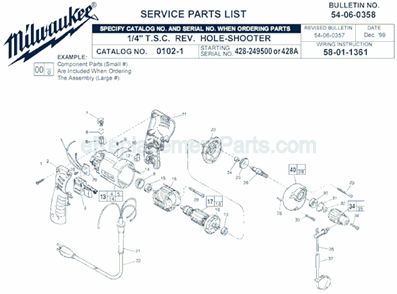 Page A Diagram and Parts List for 0102-1 SER 428A-249500 Milwaukee Electric Drill