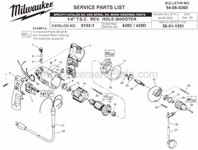 Page A Diagram and Parts List for 0102-1 SER 428D Milwaukee Electric Drill