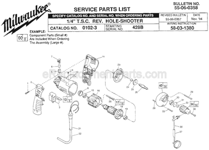 Page A Diagram and Parts List for 0102-3 SER 428B Milwaukee Electric Drill