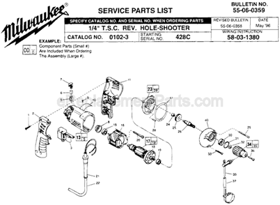 Page A Diagram and Parts List for 0102-3 SER 428C Milwaukee Electric Drill