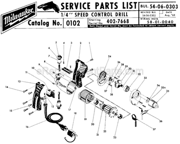 Page A Diagram and Parts List for 0102 SER 402-7668 Milwaukee Electric Drill