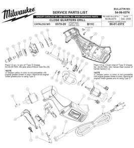 Fig-0 Diagram and Parts List for 0370-20 B11C Milwaukee Electric Drill