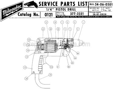 Page A Diagram and Parts List for 0121 SER 377-2331 Milwaukee Electric Drill