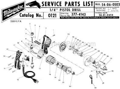 Part Location Diagram of 16-22-1251 Milwaukee 115 Volt Rev. Armature