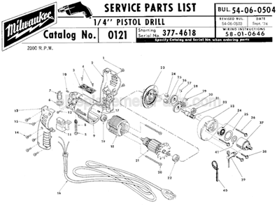 Page A Diagram and Parts List for 0121 SER 377-4618 Milwaukee Electric Drill