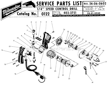 Part Location Diagram of 16-22-1231 Milwaukee Armature Assembly.