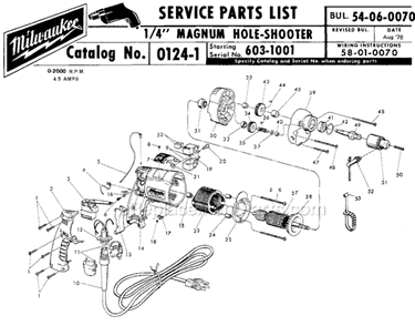 Page A Diagram and Parts List for 0124-1 SER 603-1001 Milwaukee Electric Drill