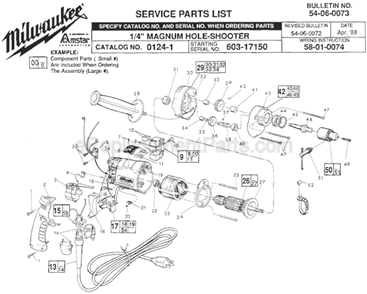 Page A Diagram and Parts List for 0124-1 SER 603-17150 Milwaukee Electric Drill