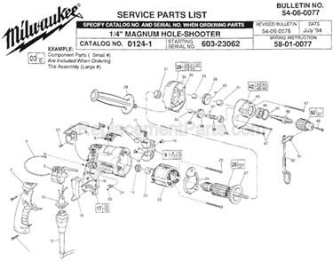 Page A Diagram and Parts List for 0124-1 SER 603-23062 Milwaukee Electric Drill