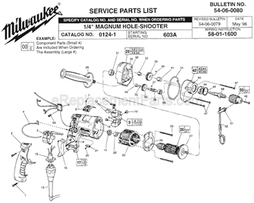 Page A Diagram and Parts List for 0124-1 SER 603A Milwaukee Electric Drill