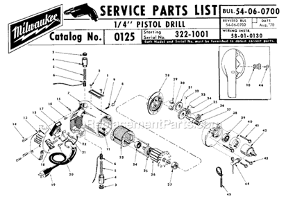 Page A Diagram and Parts List for 0125 SER 322-1001 Milwaukee Electric Drill