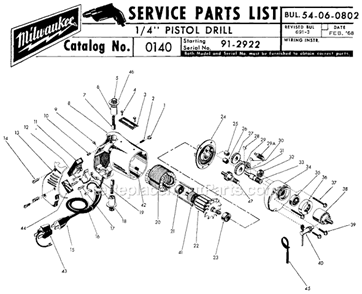 Part Location Diagram of 18-22-1040 Milwaukee Field Assembly.