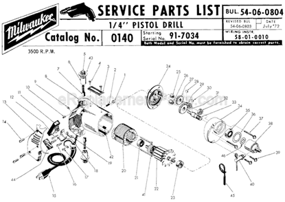Page A Diagram and Parts List for 0140 SER 91-7034 Milwaukee Electric Drill