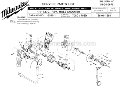 Page A Diagram and Parts List for 0141-1 SER 708D Milwaukee Electric Drill
