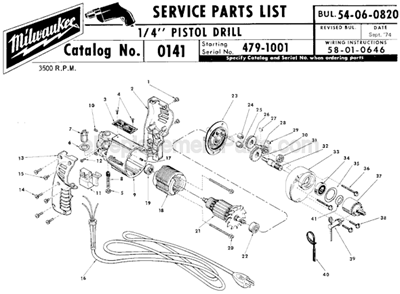 Page A Diagram and Parts List for 0141 SER 479-1001 Milwaukee Electric Drill