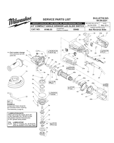 Fig-0 Diagram and Parts List for 6146-33 D04B Milwaukee Angle Grinder