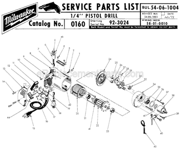 Page A Diagram and Parts List for 0160 SER 92-3024 Milwaukee Electric Drill