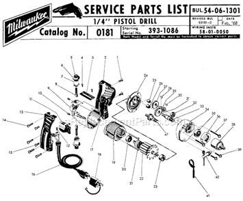 Page A Diagram and Parts List for 0181 SER 393-1086 Milwaukee Electric Drill