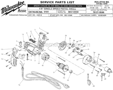 Page A Diagram and Parts List for 0181 SER 393-12200 Milwaukee Electric Drill