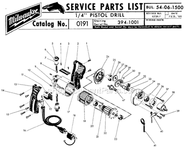Page A Diagram and Parts List for 0191 SER 394-1001 Milwaukee Electric Drill