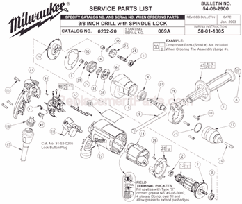 Part Location Diagram of 14-29-0040 Milwaukee Assy Spindle Lock