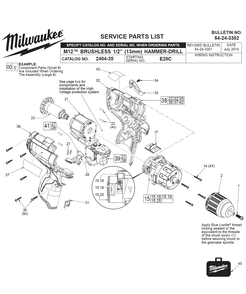 Fig-0 Diagram and Parts List for 2404-22 E28C Milwaukee Cordless Drill