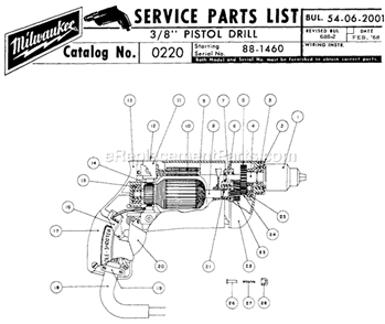 Page A Diagram and Parts List for 0220 SER 88-1460 Milwaukee Electric Drill