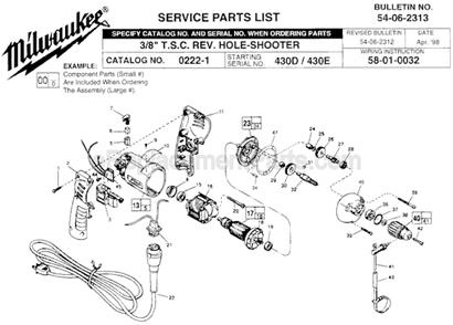 Page A Diagram and Parts List for 0222-1 SER 430D Milwaukee Electric Drill