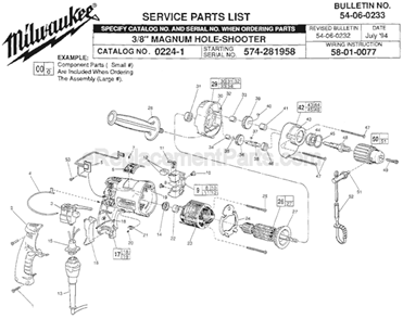 Page A Diagram and Parts List for 0224-1 SER 574-281958 Milwaukee Electric Drill