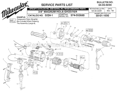 Page A Diagram and Parts List for 0224-1 SER 574-352680 Milwaukee Electric Drill